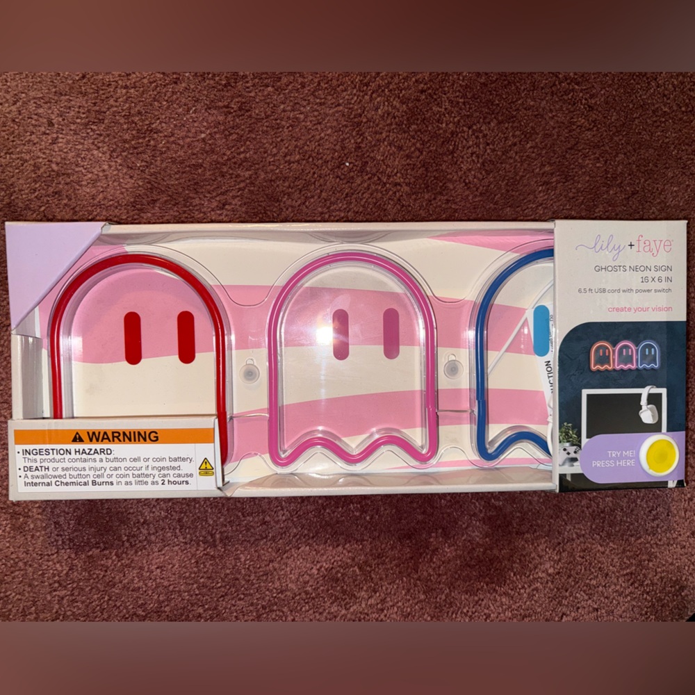 Ghost Neon Wall Art - Red, Pink, Blue